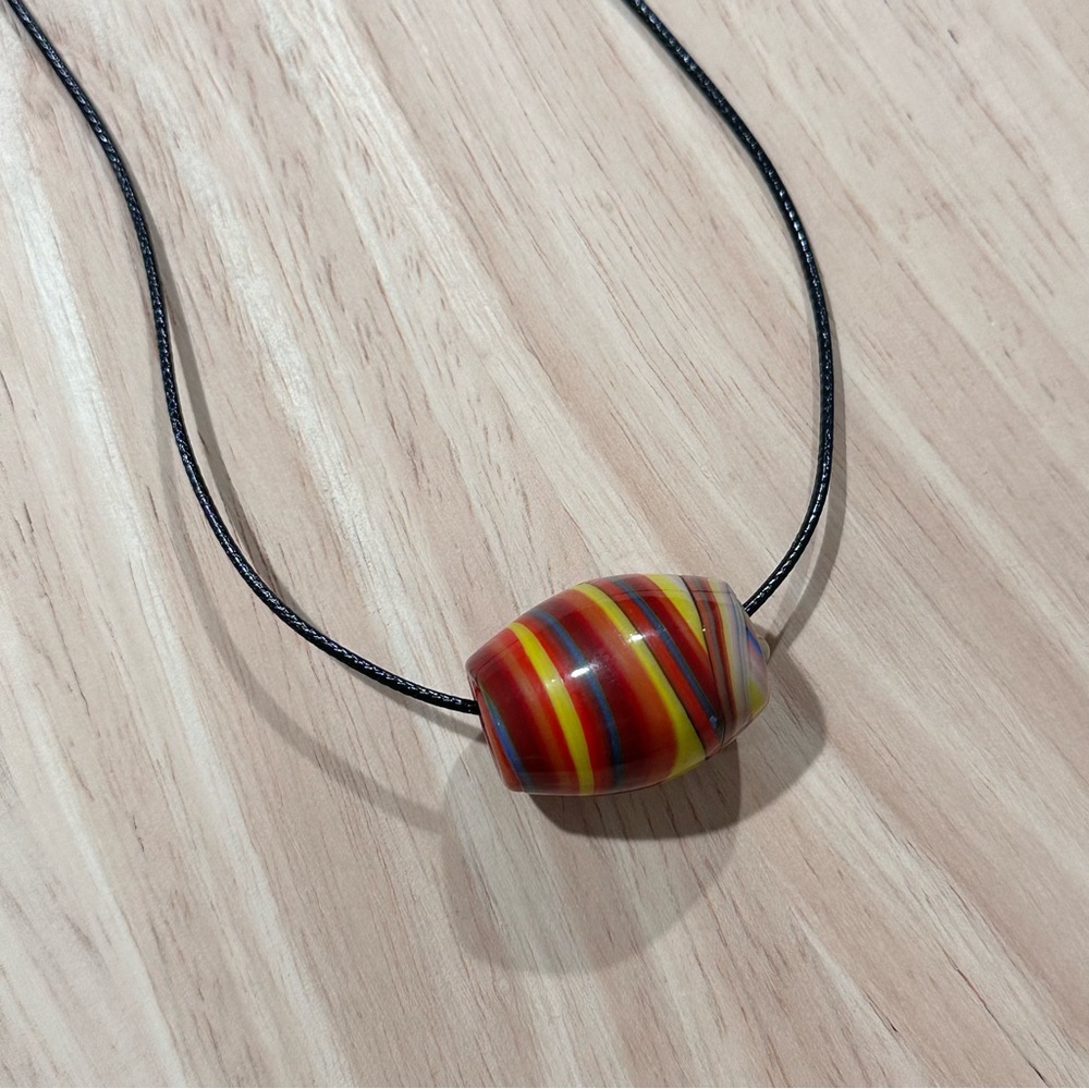 Vintage Multicolor Striped Ceramic Bead Necklace